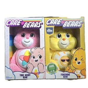 Care Bear Bundle- True Heart Bear & Denim Funshine Bear Pink, Yellow 10 in - NEW